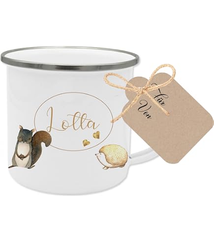 Personalisiert Emaille Becher Mit Hasen-Motiv – 300 Ml, Weiß Mit Silbernem Rand, Geschenk Für Ostern Oder Hasen-Fans