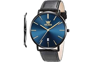 OLEVS Mens Wrist Watches Ultra Thin 6.5mm Minimalist Business Dress Waterproof & Date & Leather Strap Slim Watches for Men