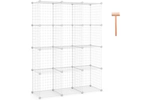 CASART 12/24 Cube Storage Shelves, Interlocking Frame Grid Wire DIY Wardrobe Closet Cabinet Rack, Toy Books Clothes Plants Display Organiser Unit for Home Living Room Bedroom (12 Cube, White)