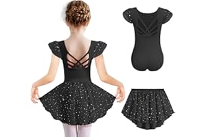 Arshiner Vestido Ballet para Niñas 2-9 Años Manga Corta Ropa Leotardo Algodón Vestido Baile con Purpurina para Niñas Traje Ballet Dos Piezas Cuerpo Baile con Tutú