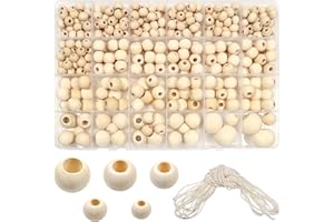 TOAOB THE ONE AND ONLY BABY TOAOB 406pcs Perles en Bois Naturel Gros Trou Rondes en Vrac Mixte Taille Non Peinte Facile à Fils 8mm 10mm 12mm 15mm 20mm pour Fabrication de Bijoux Bracelets Débutants DIY Accessoire Artisanat
