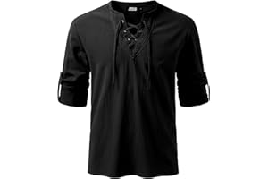 JOGAL Herren Vintage Renaissance Kostüm Schnürung Hemd Langarm Baumwolle Freizeithemd für Mittelalterliches Wikinger Piraten