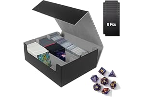 Smgbway Deck Box para tarjetas Magic the Gathering, caja magnética con 8 divisores de tarjetas, 7 dados poliédricos para más de 1800 tarjetas, súper gran capacidad de piel sintética (negro/gris, gris)