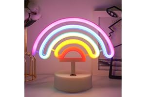 JEMESI Lampe néon arc-en-ciel pour chambre à coucher, veilleuse LED - Alimentée par batterie/USB, lampe arc-en-ciel avec base, décoration pour anniversaire, bar, fête, cadeaux pour enfants