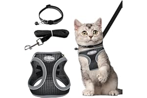 UPUPGO Katzengeschirr Ausbruchsicher,Katzen Geschirr Set mit Leine, Katzengeschirr zum Spazierengehen, Welpengeschirrmit Reflektierend und Atmungsaktiv für Kleine und Mittelgroße Katzen, Schwarz (XXS)