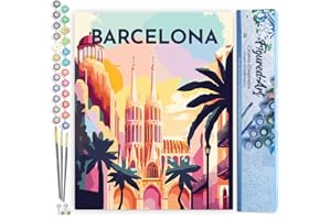 Figured'Art Peinture par Numéro Adulte Affiche Vintage Barcelone - Activité Manuelle Kit de Loisir Créatif DIY Numéro d'Art Complet - 40x50cm sans châssis en bois