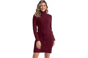 Avancel Damen Rollkragen Kleid Zopfmuster Basic Kleid Herbst Winter Warm Strickkleid Elegant Kleider
