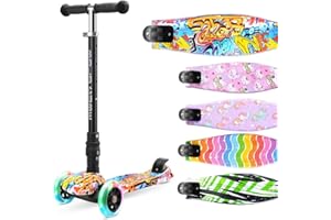 BOLDCUBE Trottinette Evolutive Enfants Age 5 6 7 8 9 10 Ans - Pliable - Trottinette 3 Roues LED - Trotinette Enfant 3 Roues Garcons Filles Cadeaux Anniversaire et Noël