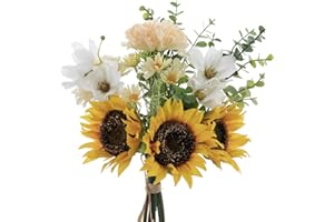 YELIKIT Flores artificiales, girasoles, plantas artificiales, flores decorativas, flores de seda, arreglos florales para el hogar, ramo de flores, boda, jardín, festival, decoración (amarillo y