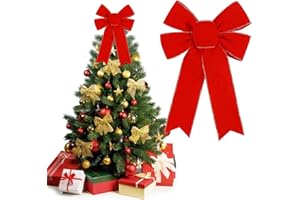 DIELOVEHUA Kokardki choinkowe, 23 x 33 cm, czerwone kokardki na Boże Narodzenie, duże kokardki bożonarodzeniowe, czerwone, dekoracja choinki, na drzwi wejściowe, dekoracja domu