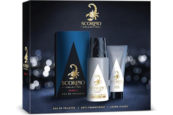 SCORPIO - Collection Coffret 3 produits Night - Cadeau Homme - Eau de toilette flacon 75ml, Déodorant atomiseur 150ml et Gel crème pour visage 50ml