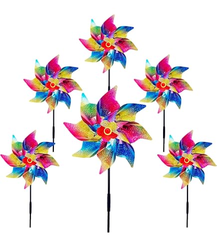 Lot de 36 moulins à vent en plastique arc-en-ciel - Pour jardin et pelouse - Décoration de fête - Superbe décoration de fête pour carnaval