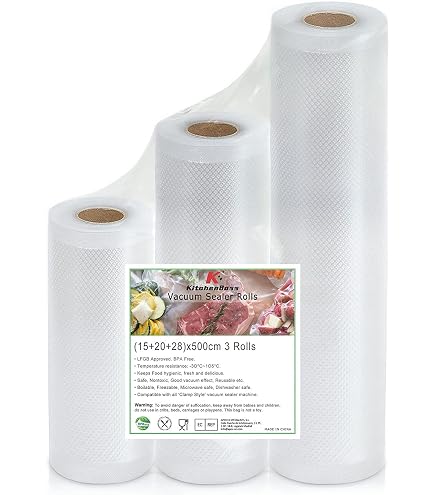 Rouleaux De Sacs Sous Vide Alimentaires YISH - 9 Rouleaux (15/20/28cm X 300cm) - Compatible Cuisson, Micro-ondes, Congélation