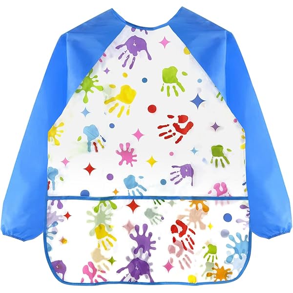 YAKLEE schildersschort voor kinderen 2-8 jaar, waterdicht met mouwen en 3 zakken, voor meisje/jongen - schilderskiel voor school, kunst, schilderen, koken, eten (Blauw Roze