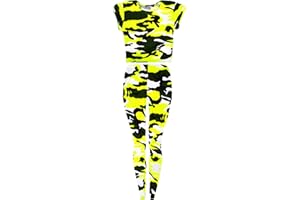 Aelstores Girls Neon Camouflage Leggings Crop Top T-Shirt New Full Length Camo Print Pants Short Sleeve Top Set Ages 5-14 Years