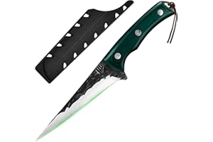 FULLHI Couteau à désosser avec étui,Acier à haute teneur en carbone Couteau à désosser pour la pêche, la maison, le camping et le BBQ (vert, 14cm)