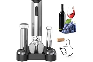 CIRCLE JOY Sacacorchos Eléctrico 7 en 1, Abridor de Vino Recargable con Soporte de Carga, Cortacápsulas, Vertedor, Bomba de Vacío y 2 Tapones para Vino, Cable USB-C