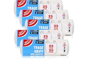 Gut & Günstig 150 Müllbeutel/Mülltüten mit Tragegriff, 25 Liter, 30 Stück pro Rolle, Reißfest & Flüssigkeitsdicht, Produkt & 