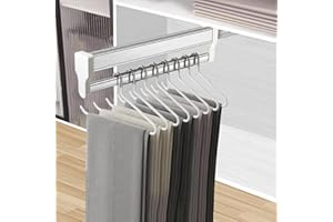 MAFAGE Barra de percha de ropa extensible para guardarropa, Riel con barra extraíble para armario, organizador para colgar ropa para armario o vestidor, acero inoxidable (397 mm)