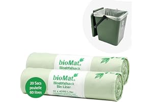 bioMat Sacs poubelle compostables et biodégradable, 40-60l (20 pcs. de sacs à ordures)
