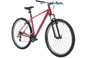 ATTABO Vélo pour homme ALPE 1.0 Mountain Bike avec cadre en aluminium, guidon ergonomique de 17|19|21" vélo homme avec roues de 29" selle réglable dérailleur à 21 vitesses, couleur bleu|rouge