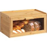 HollyHOME Natural Bamboo Rectangular Bread Boxes Kitchen Storage Box Bread Storage Box with Acrylic Clear Lid Rectangular Cle