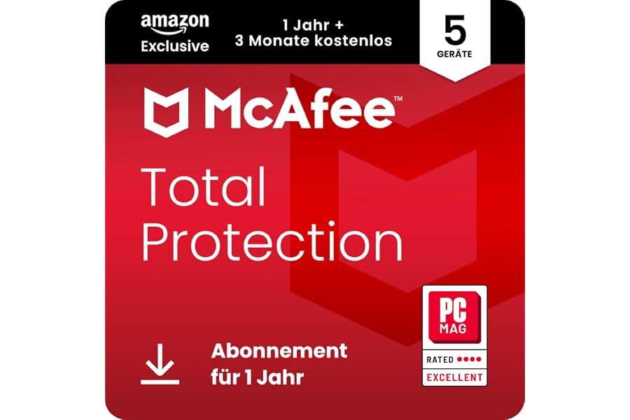 McAfee Total Protection (5 Geräte) 2025 | 15 Monate | Secure VPN, Sicherheitssoftware mit Virenschutz, Kennwort-Manager, Iden