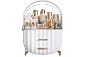 TidyTrove Makeup Organiser- Multi-Function Make up Organisers 3-Layer Drawers Storage Cosmetics Skincare Organiser with Clear Dustproof Waterproof Cover, For Bathroom Vanity Table Desktop, White