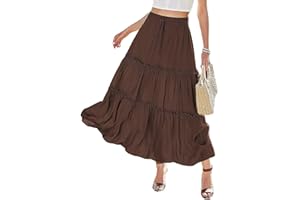 Sofia's Choice Damen High Waist Elastischer Maxirock A Line Layer Rüschen Swing Beach Langer Rock