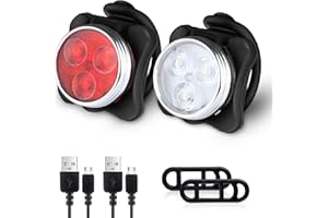 Defurhome Bike Light Set, Super Bright USB Rechargeable Bicycle Lights, 4 Brightness Modes Options Cycling Front Light & Rear Light, Waterproof Mountain Road Bike Lights(2 Cables, 4 Straps)