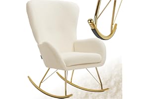 TecTake® Rocking Chair Fauteuil à Bascule rembourée avec Accoudoirs Bouclette Cadre en Acier Fauteuil Salon Veranda, Chaise Ergonomique idéal Détente, Allaitement