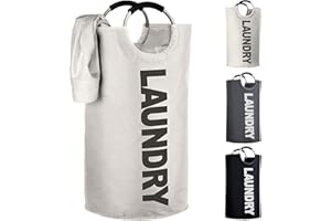 IHOMAGIC 120L Grande Cesto Portabiancheria, Cesto per Biancheria con Manici - Sacchi da Biancheria Pieghevole, Oxford Tessuto Cesta del Bucato Portatile, Borsa per Biancheria da Bagno (XL, Beige)