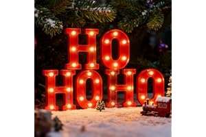 NOBBLEQG Festive HO HO HO Christmas Decor, LED Light Up Letters Sign, Battery Powered Christmas Decorations Indoor for Home Tabletop, Bar & Xmas Party, Perfect for Holiday Present & Indoor Decor Accent