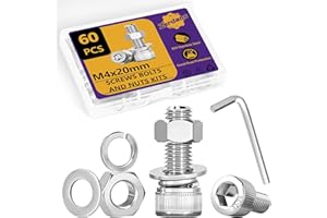 ZERDANS 60 Stk M4 Schrauben Set, M4x20mmSechskantschrauben Muttern Set, Edelstahl Zylinderschrauben Innensechskant Schrauben mit Muttern und Unterlegscheiben Set, Maschinenschrauben Gewindeschrauben Sortiment