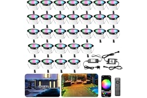 INDARUN RGBW WiFi Led Decking Lights Waterproof IP67 Ø45MM 12V - Bluetooth Led Plinth Lights for Terrace/Patio/Path/Wall/Garden/Decoration, 30 Packs