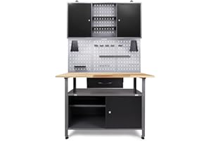 Ondis24 Werkstatteinrichtung Klaus, Metall, TÜV geprüft, 1 Werkstattschrank, Lochwand, Hakensortiment, LED (Arbeitshöhe 85 cm, Schwarz)