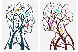 FINGERINSPIRE Set of 2 Tree of Life Stencils 29.7 x 21 cm Man Woman Painting Stencil Human Branches Birds Tree for Painting Fabric Wall Wood Home Decoration