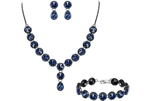 Clearine Juego de Joyas llamativas para Mujer Boda Nupcial Cristal racimo Collar Gargantilla Pendientes Colgantes y Juego de Pulseras Tono Plateado Claro