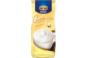 ‎KRÜGER KRÜGER Family Cappuccino White Vanille, aromatisiertes Getränkepulver mit löslichem Bohnenkaffee, koffeinhaltig, 500 g Beutel