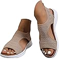 HEONSATI Sandals for Women Orthopedic, Sandals with Arch Support Summer Slip on Ladies Wedge Slingback Walking Slip on Platform Shoes Casual Beach Slingback Comfy Washable Slide Sport Shoes