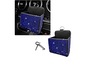 Augeny Car Vent Storage Organizer, Rhinestone Car Vent Leather Pocket, Auto Storage Box for Sunglasses Phone Coin Key, Sparkly Dashboard Pocket Car Accessories for Women Girls (Blue)