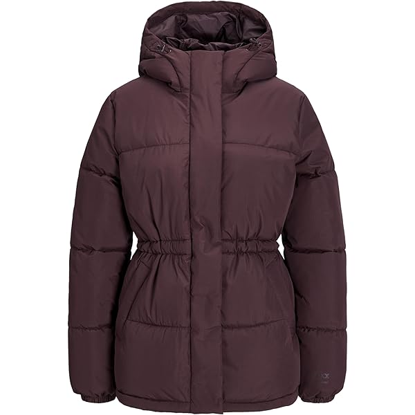 OXMO OXJuchena gewatteerde winterjas voor dames, jas met capuchon, zakken met ritssluiting, verstelbare elastische band, geribbelde manchetten, labeldetails, regular fit, Zwart (194007), XS