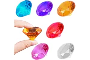 UDEWO 6Pcs 40mm Gemstones for Kids, Big Size Kids Diamond Toy Acrylic Diamond Gems Jewels Large Pirate Treasure Chest Hunt Toy Fake Plastic Children Crystals for Party Favors Wedding Decorations Vase Filler
