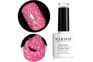 RARJSM Neon Pink Sparkle Gel Nail Polish,Reflective Glitter Pink Gel Polish,Disco Diamond Gel Polish Shimmer Pigment Soak Off Curing Requires 7.5ml Single Bottle Home Salon Nail Art Manicure Design