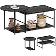 WOHOMO Coffee Table, Black Modern Coffee Tables for Living Room 2 in 1Detachable Small Center Table Set with Storage, Black Marble