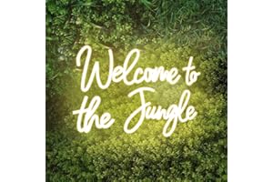 DAKABUKA Pannello neon a LED "Welcome to the Jungle", bianco caldo, decorazione da parete, USB, per giardino, casa, portico, negozio, Natale, soggiorno, bar (41,9 x 27,9 cm)