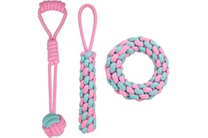 YSQEVN Juguetes para Perros 3 Piezas Interactivos Juguetes de Cuerda para Mascota Indestructible Juguetes para Morder para Perros Grandes, Medianos y Pequeños Rosa