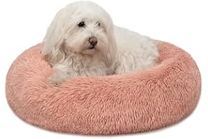 lionto Donut bed for dogs and cats, fluffy round dog bed for small and large pets, Ø 50 cm, soft cat bed made of cuddly plush, dog cushion with extra thick filling, pink