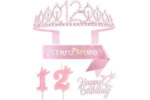 YIRAN Pink 12th Birthday Decorations for Girls, with It's My 12th Birthday Sash and Tiara Crown, Cake Topper, Birthday 12 Candles, 5th Birthday Gifts Party Decorations, 12th Birthday Decoration for Girls