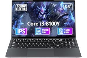 KAQIMOCI 15,6 Pulgadas Ordenador Portátil Core i3-8100Y 16GB RAM 512GB SSD, PC Portátil FHD 1920 x 1080, Computadora Portátil con Tipo C USB 3.0 Mini HDMI Wi-Fi Bluetooth 5.0 Laptop Teclado numérico